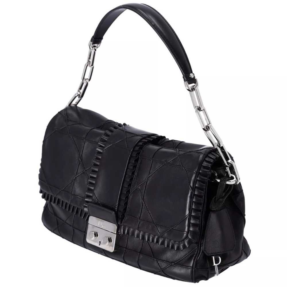 Christian Dior Black Lambskin Leather New Lock Ruffle Flap Shoulder Bag Ruffle - Picture 5 of 15